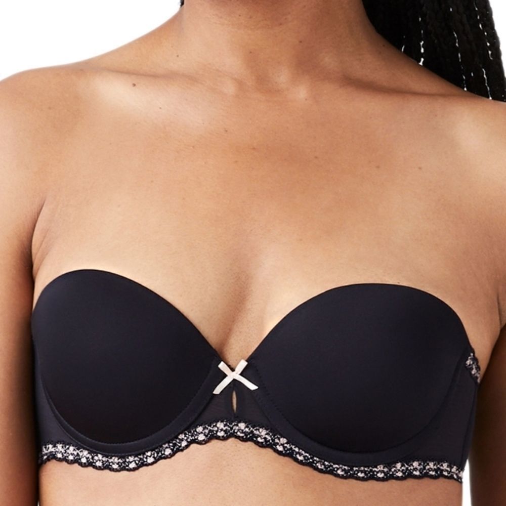 B.tempt'd, black, strapless, push-up bra